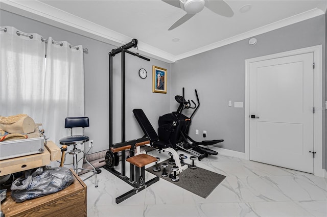 1750 Jamaica Way Unit 131, Punta Gorda, FL 33950 - exercise area with marble finish floors, ceiling fan, and ornamental molding