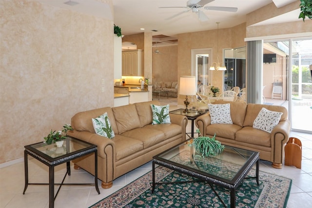 1855 Silver Palm Rd, North Port, FL 34288 - living room with a ceiling fan and light tile patterned flooring