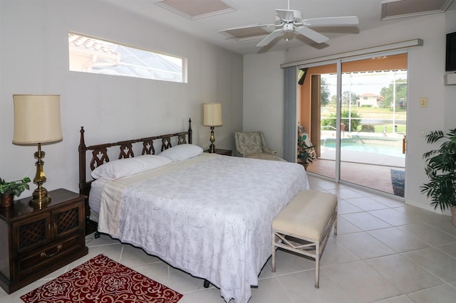 1855 Silver Palm Rd, North Port, FL 34288 - bedroom with access to exterior, light tile patterned flooring, and ceiling fan