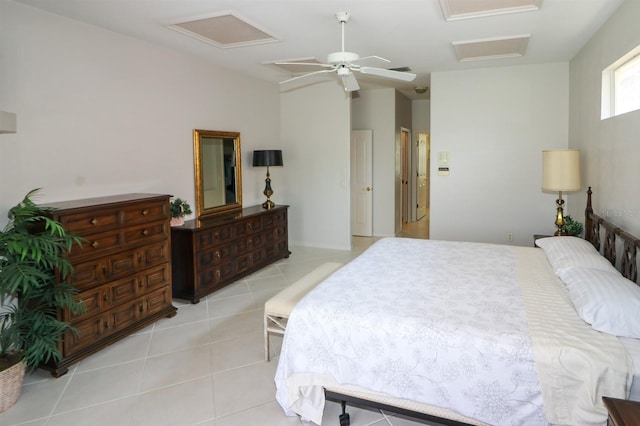 1855 Silver Palm Rd, North Port, FL 34288 - bedroom with attic access, tile patterned flooring, and a ceiling fan
