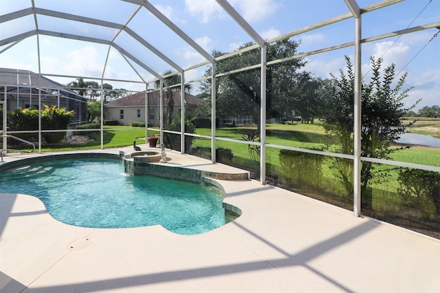 1855 Silver Palm Rd, North Port, FL 34288 - view of pool with a patio, a yard, a pool with connected hot tub, and glass enclosure