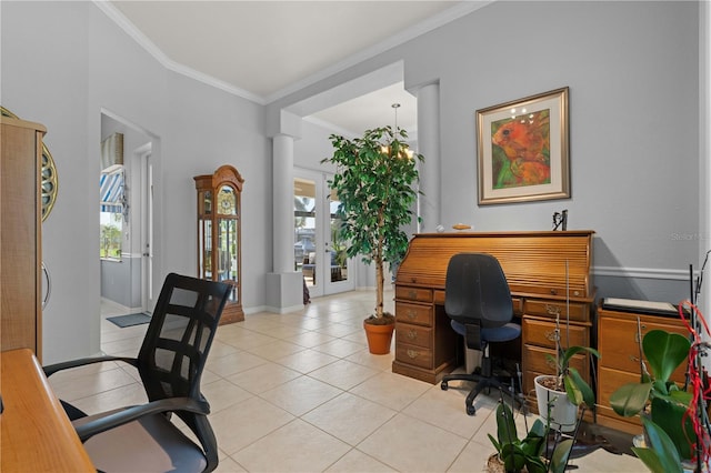 1422 Via Milanese, Punta Gorda, FL 33950 - office with crown molding, light tile patterned floors, healthy amount of natural light, and french doors