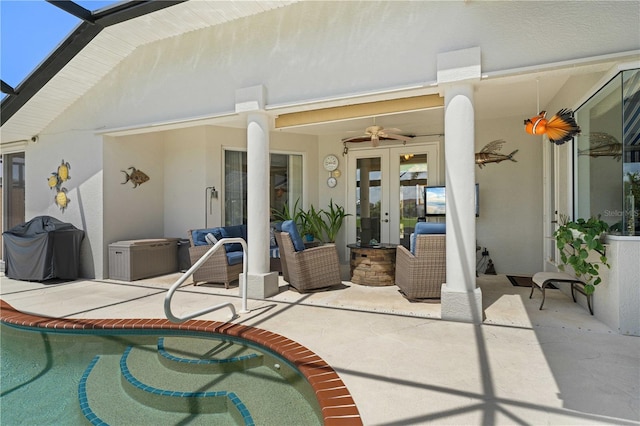 1422 Via Milanese, Punta Gorda, FL 33950 - view of patio with french doors, area for grilling, and an outdoor pool