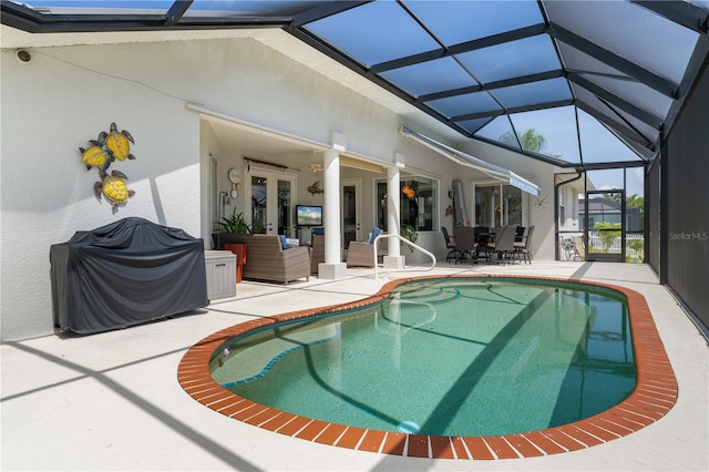 1422 Via Milanese, Punta Gorda, FL 33950 - swimming pool featuring a patio area, outdoor dining area, a grill, and a lanai
