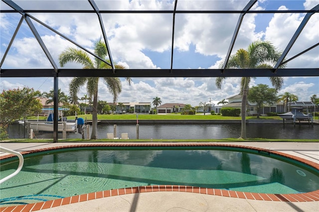 1422 Via Milanese, Punta Gorda, FL 33950 - swimming pool with a water view, glass enclosure, and a boat dock