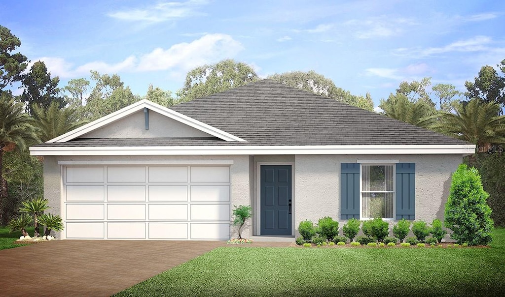 349 La Playa Ln, Port Charlotte, FL 33953 - single story home featuring concrete driveway, stucco siding, a garage, a front lawn, and a shingled roof