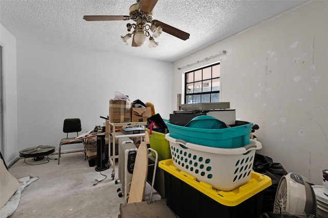 3207 Chariot Pl, Orlando, FL 32818 - bedroom with a textured ceiling, a ceiling fan, and unfinished concrete flooring
