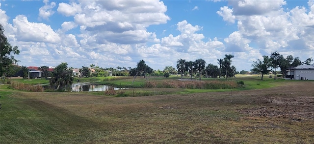 view of yard with a water view