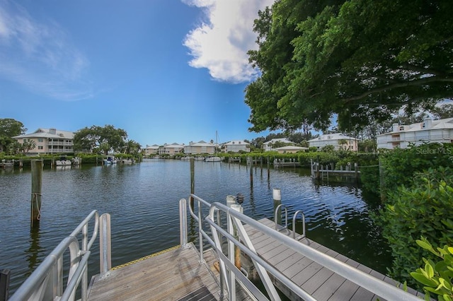 dock area with a water view