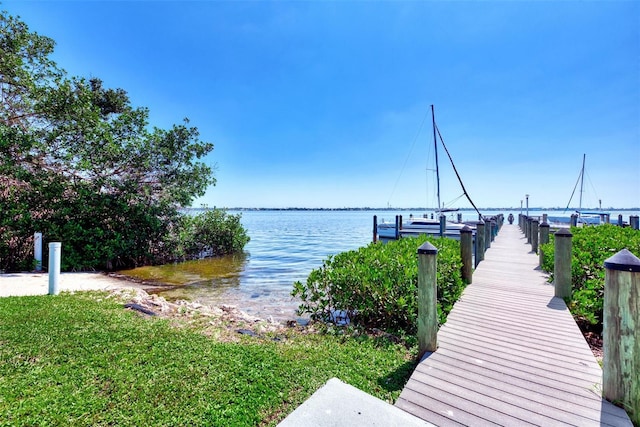 view of dock with a water view