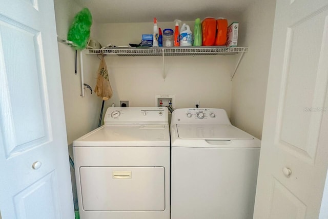 washroom with hookup for a washing machine, washer and clothes dryer, and electric dryer hookup