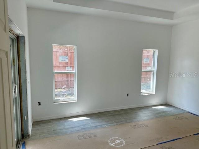 spare room featuring a wealth of natural light and wood-type flooring