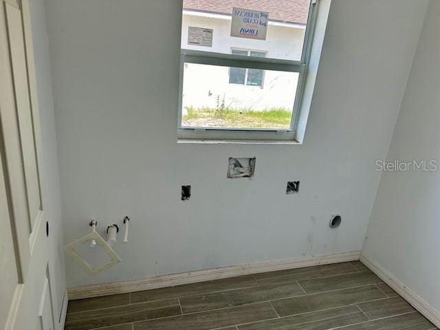 washroom with dark hardwood / wood-style floors