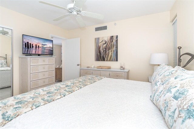 bedroom with a closet and ceiling fan