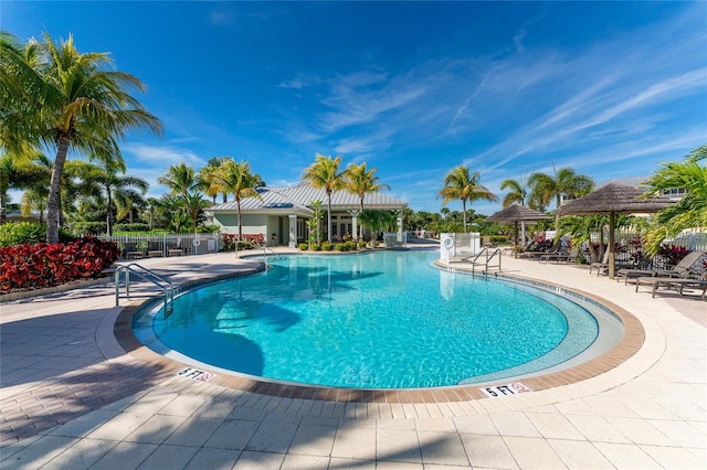 view of pool featuring a patio