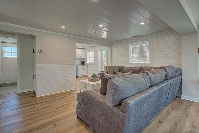 living room with light hardwood / wood-style flooring