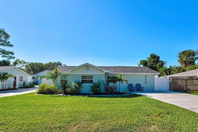 ranch-style home featuring a front yard