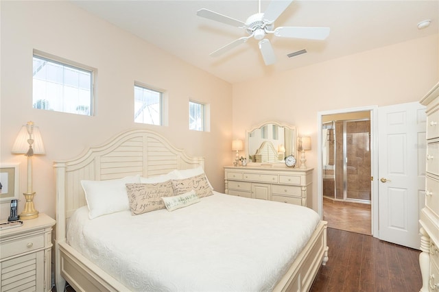 bedroom featuring ceiling fan and dark hardwood / wood-style floors