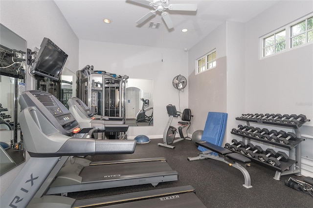 gym with ceiling fan