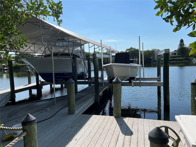 view of dock featuring a water view