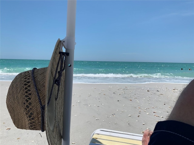 view of water feature with a beach view