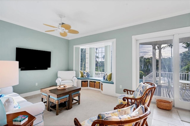 living room with ceiling fan