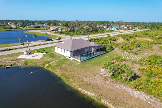 aerial view featuring a water view