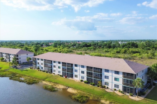 aerial view with a water view