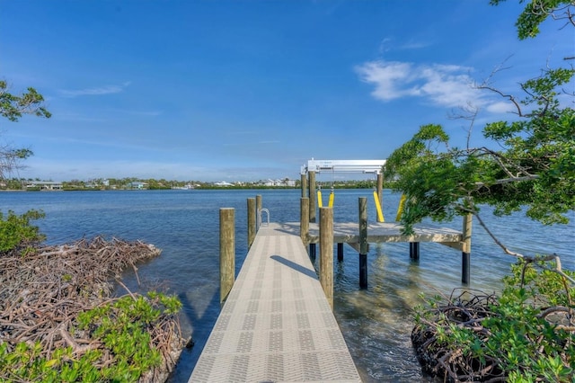 dock area featuring a water view