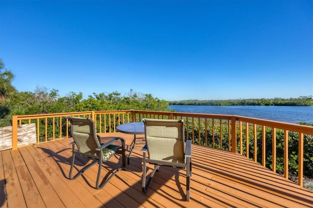 wooden deck with a water view