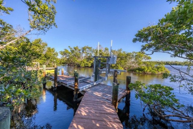 view of dock with a water view