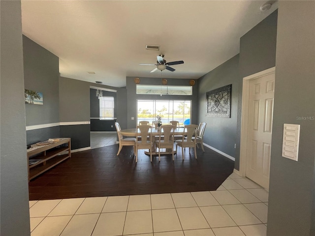 dining room featuring ceiling fan and light hardwood / wood-style floors