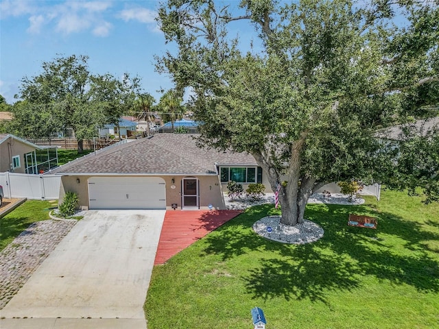 view of front facade featuring a garage and a front yard