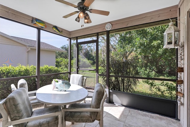 sunroom with ceiling fan and a wealth of natural light