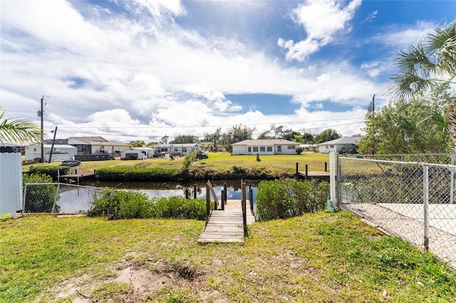 view of yard with a water view