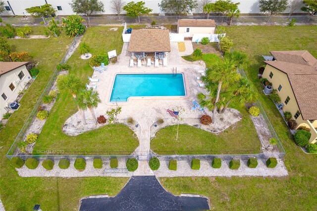 view of swimming pool with a patio