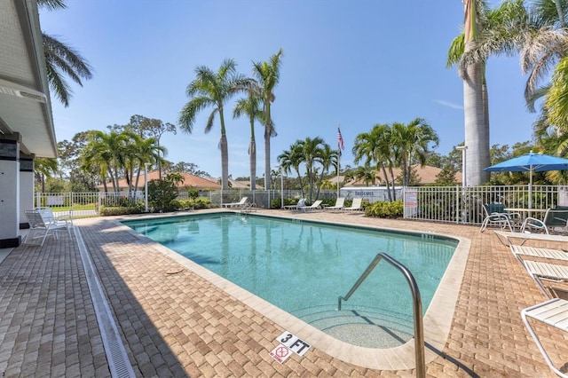 view of swimming pool featuring a patio