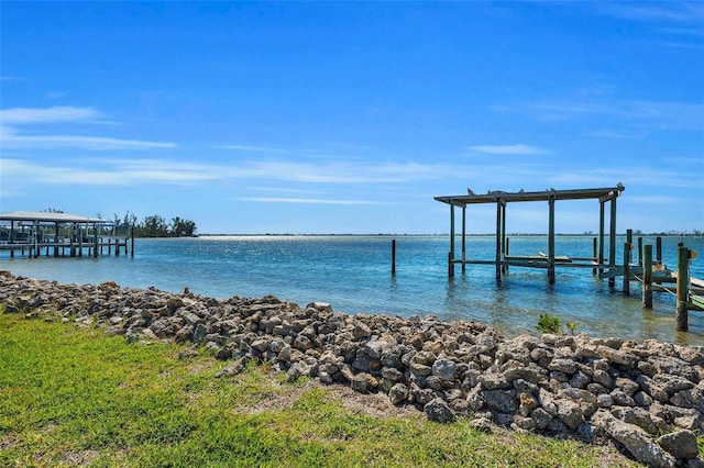 dock area featuring a water view