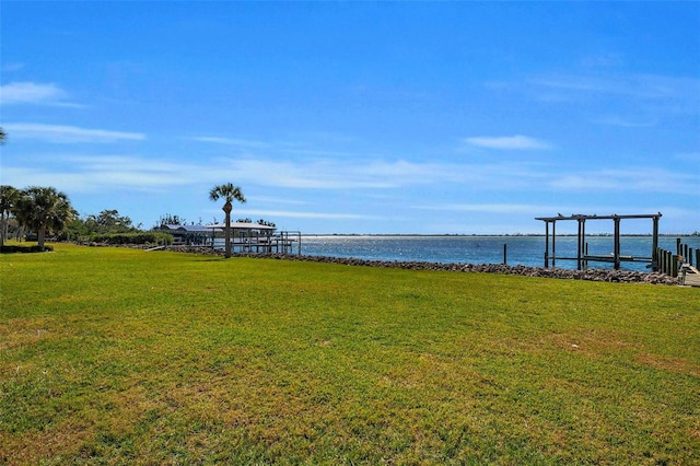 view of yard with a water view