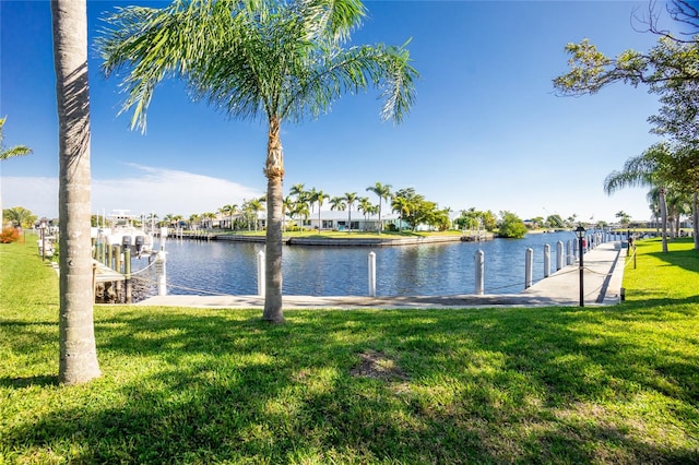 water view featuring a dock