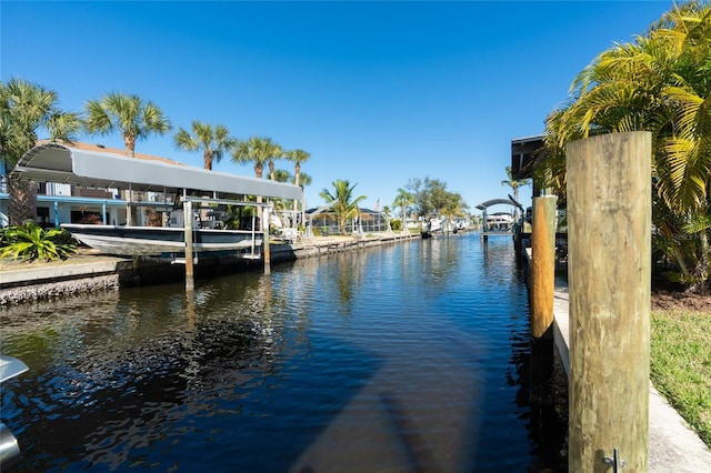 view of dock with a water view