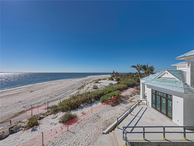 property view of water featuring a view of the beach