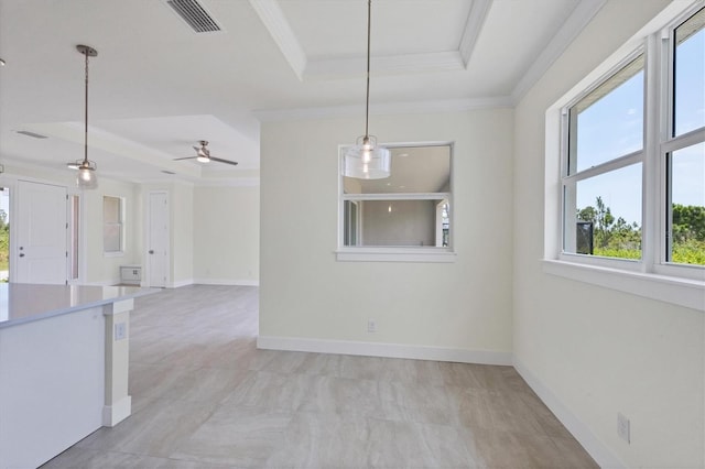 8343 Olsen St, Port Charlotte, FL 33981 - unfurnished room with a raised ceiling, ceiling fan, crown molding, and light tile floors
