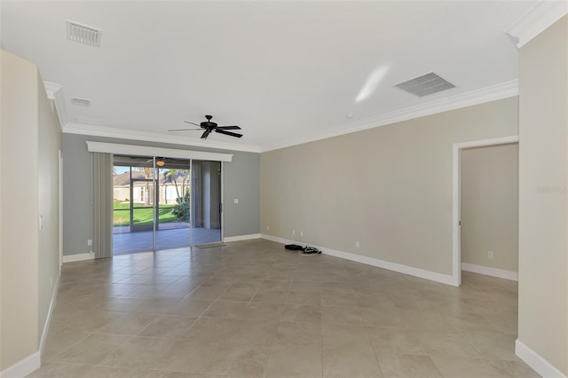 unfurnished room with visible vents and ornamental molding