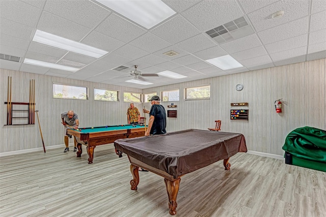 game room featuring visible vents, pool table, baseboards, and wood finished floors