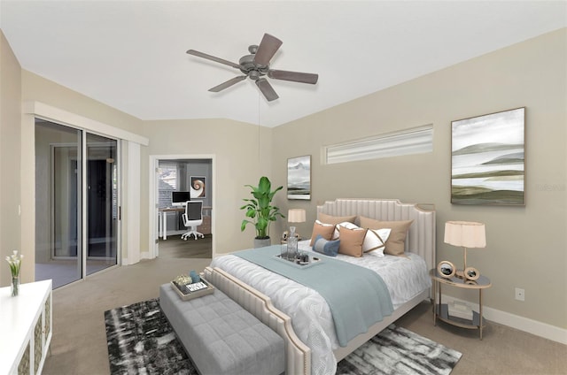 bedroom featuring baseboards, carpet, and a ceiling fan