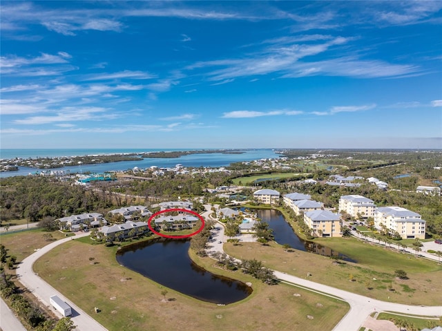 bird's eye view featuring a water view