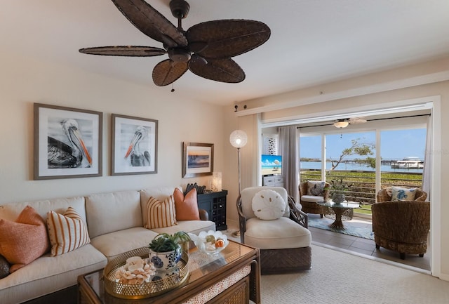 living room featuring ceiling fan