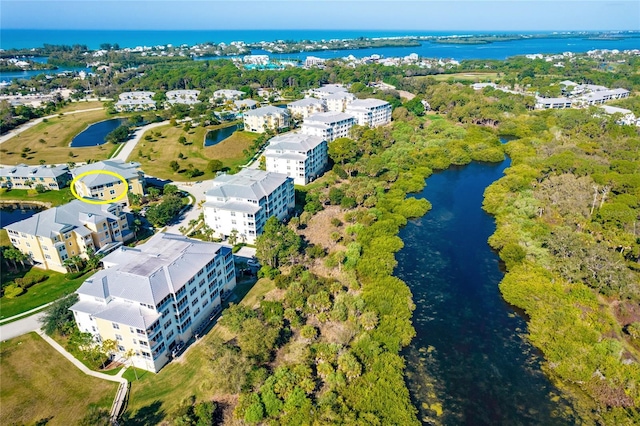 aerial view with a water view