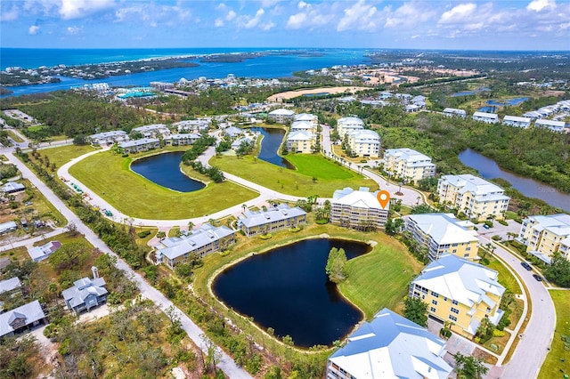 aerial view with a water view